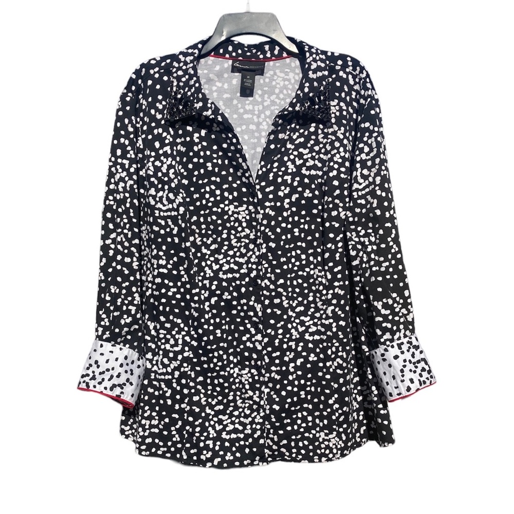 Lane Bryant Plus 28 Jeweled Embellished Collar Cuffed Button Blouse